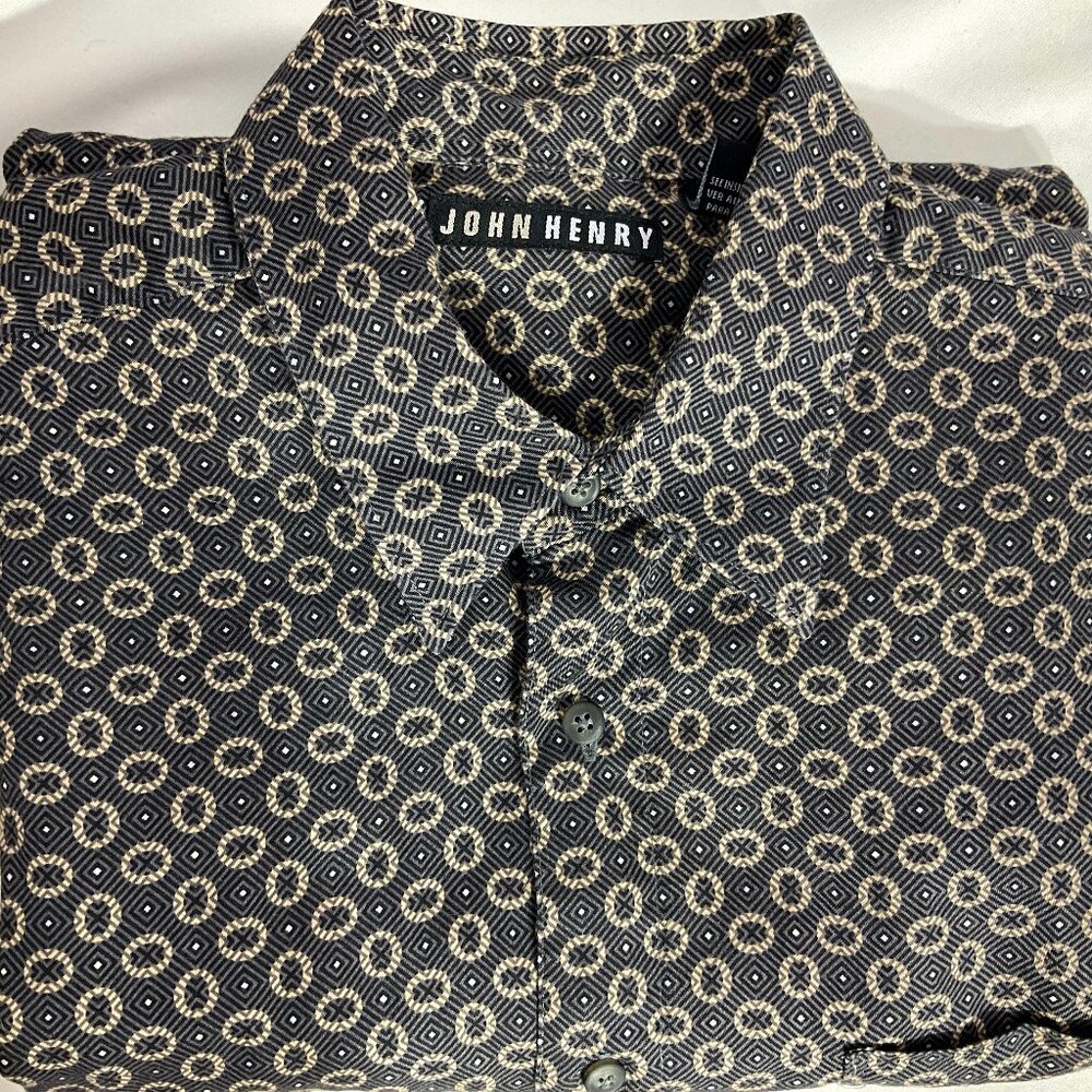 John Henry Mens Sz L Long Sleeve Button Down Shirt
